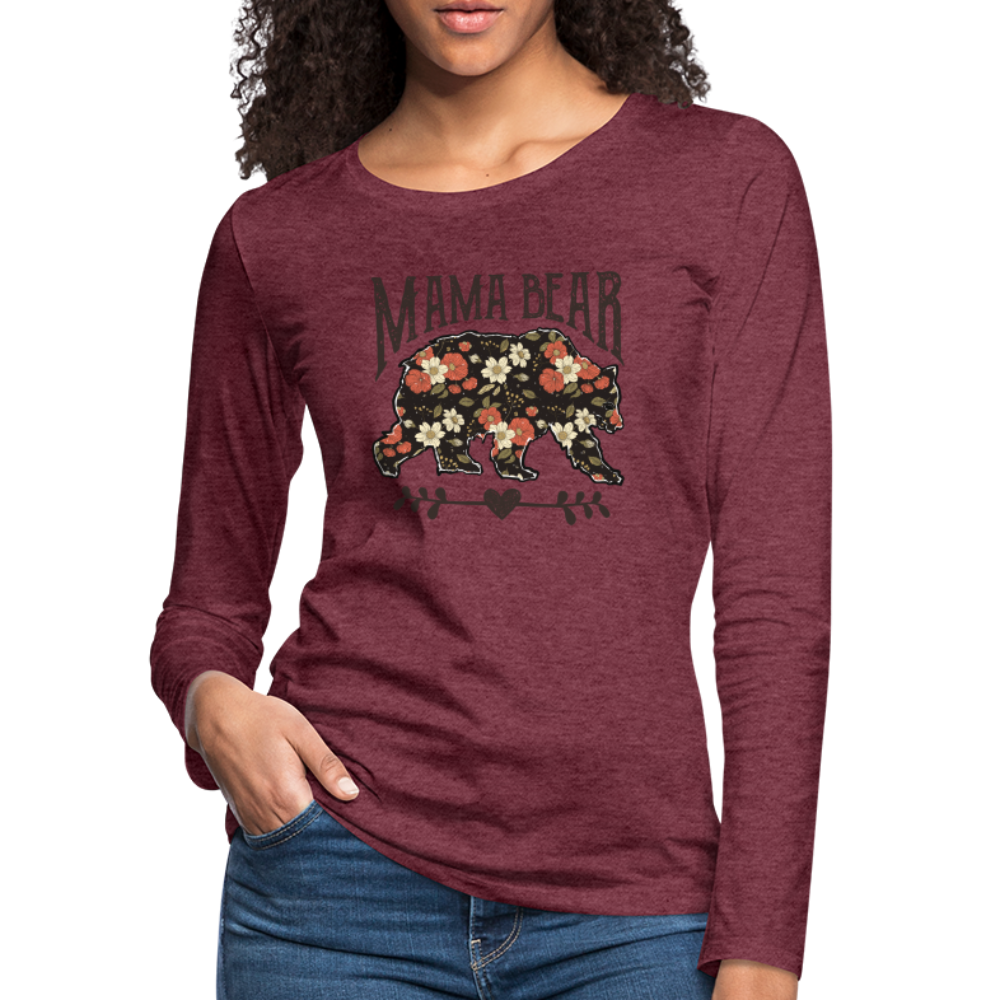 Mama Bear Premium Long Sleeve T-Shirt (Floral Design) - heather burgundy