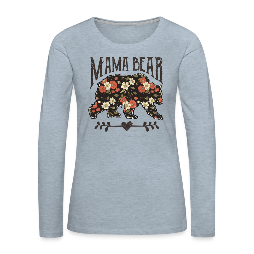 Mama Bear Premium Long Sleeve T-Shirt (Floral Design) - heather ice blue