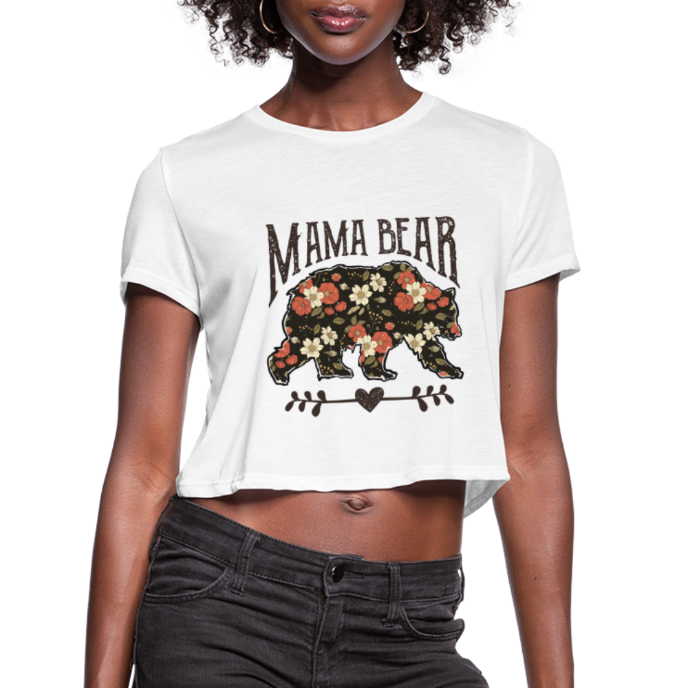 Mama Bear Cropped T-Shirt (Floral Design) - white