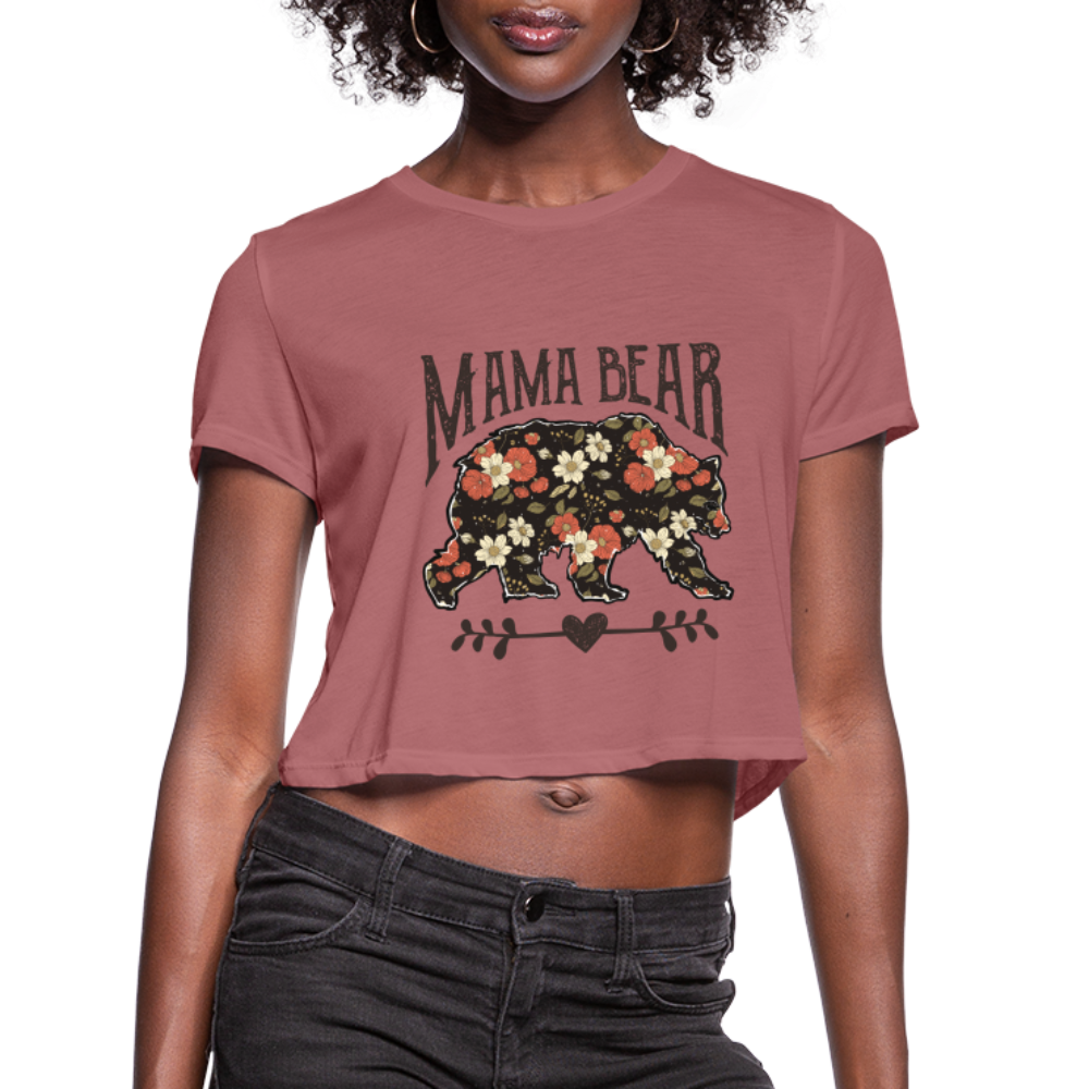 Mama Bear Cropped T-Shirt (Floral Design) - mauve