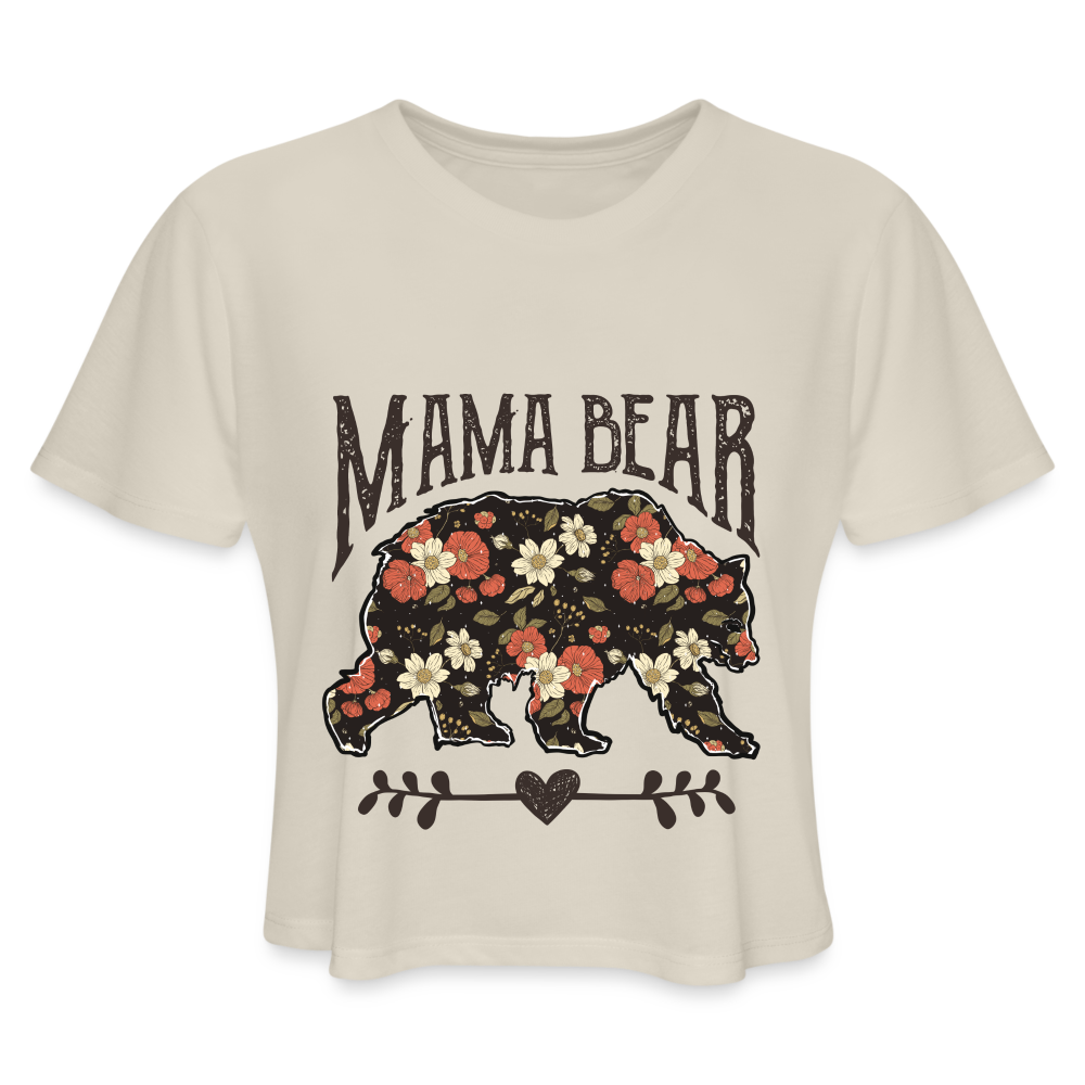 Mama Bear Cropped T-Shirt (Floral Design) - dust