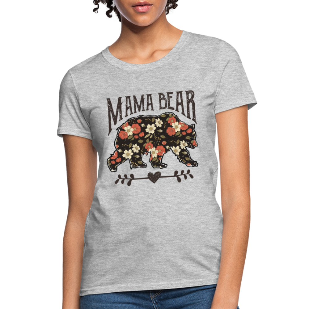 Mama Bear Women's T-Shirt (Floral Design) - heather gray