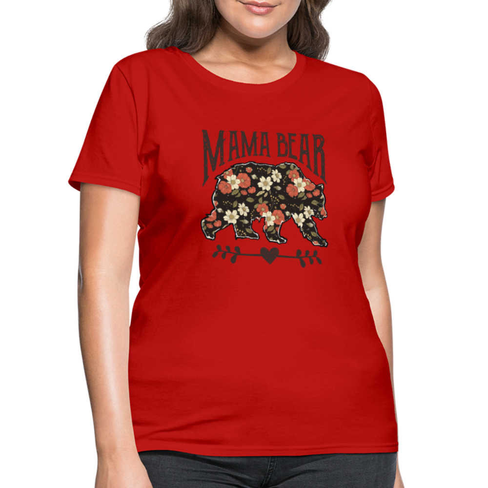 Mama Bear Women's T-Shirt (Floral Design) - red