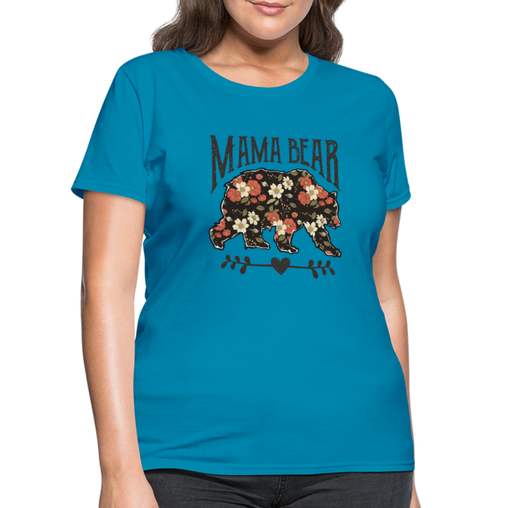 Mama Bear Women's T-Shirt (Floral Design) - turquoise