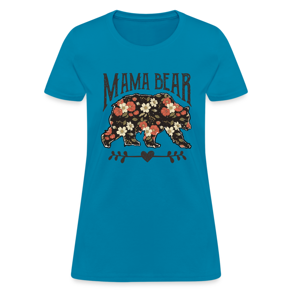 Mama Bear Women's T-Shirt (Floral Design) - turquoise