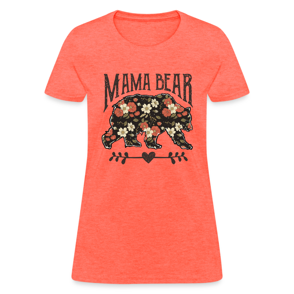 Mama Bear Women's T-Shirt (Floral Design) - heather coral