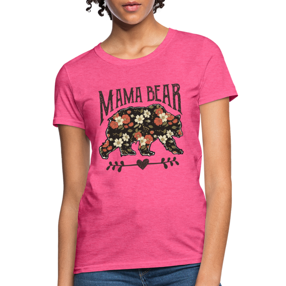 Mama Bear Women's T-Shirt (Floral Design) - heather pink