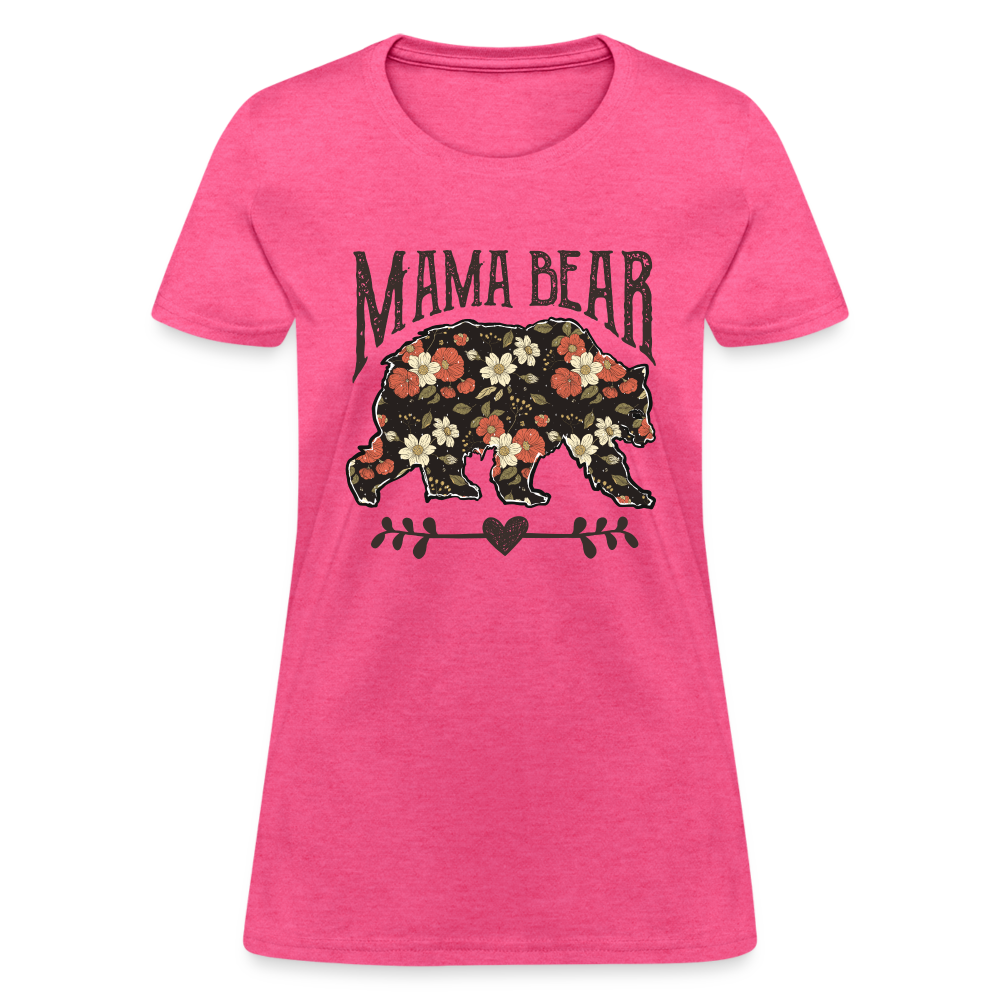Mama Bear Women's T-Shirt (Floral Design) - heather pink