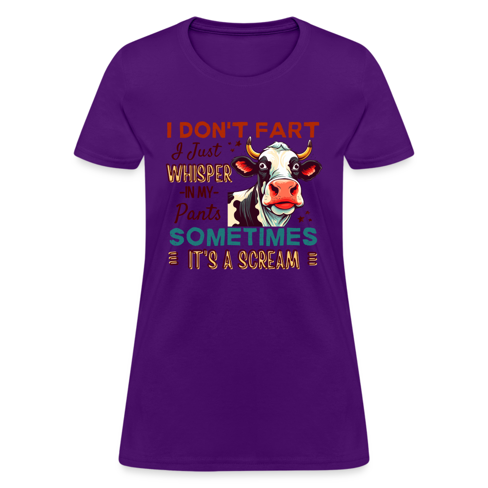 Funny Cow says I Don't Fart I Just Whisper in My Pants Contoured Women's T-Shirt - purple