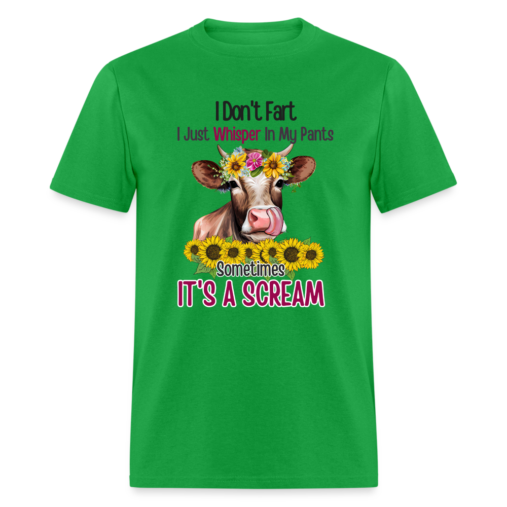 I Don't Fart I Just Whisper in My Pants T-Shirt (Funny Cow) - bright green