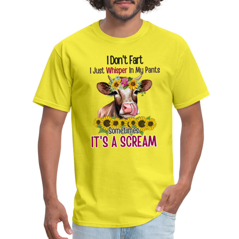 I Don't Fart I Just Whisper in My Pants T-Shirt (Funny Cow) - yellow