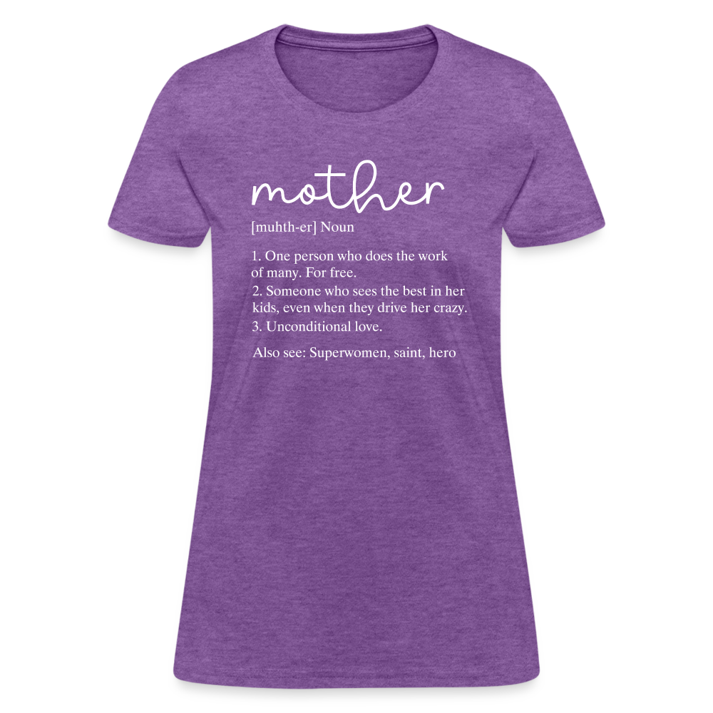 Definition of Mother Countured T-Shirt (White Letters) - purple heather