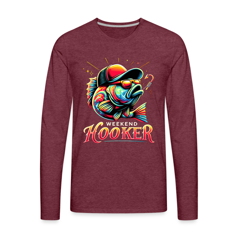 Weekend Hooker Men's Premium Long Sleeve T-Shirt (Fishing) - heather burgundy