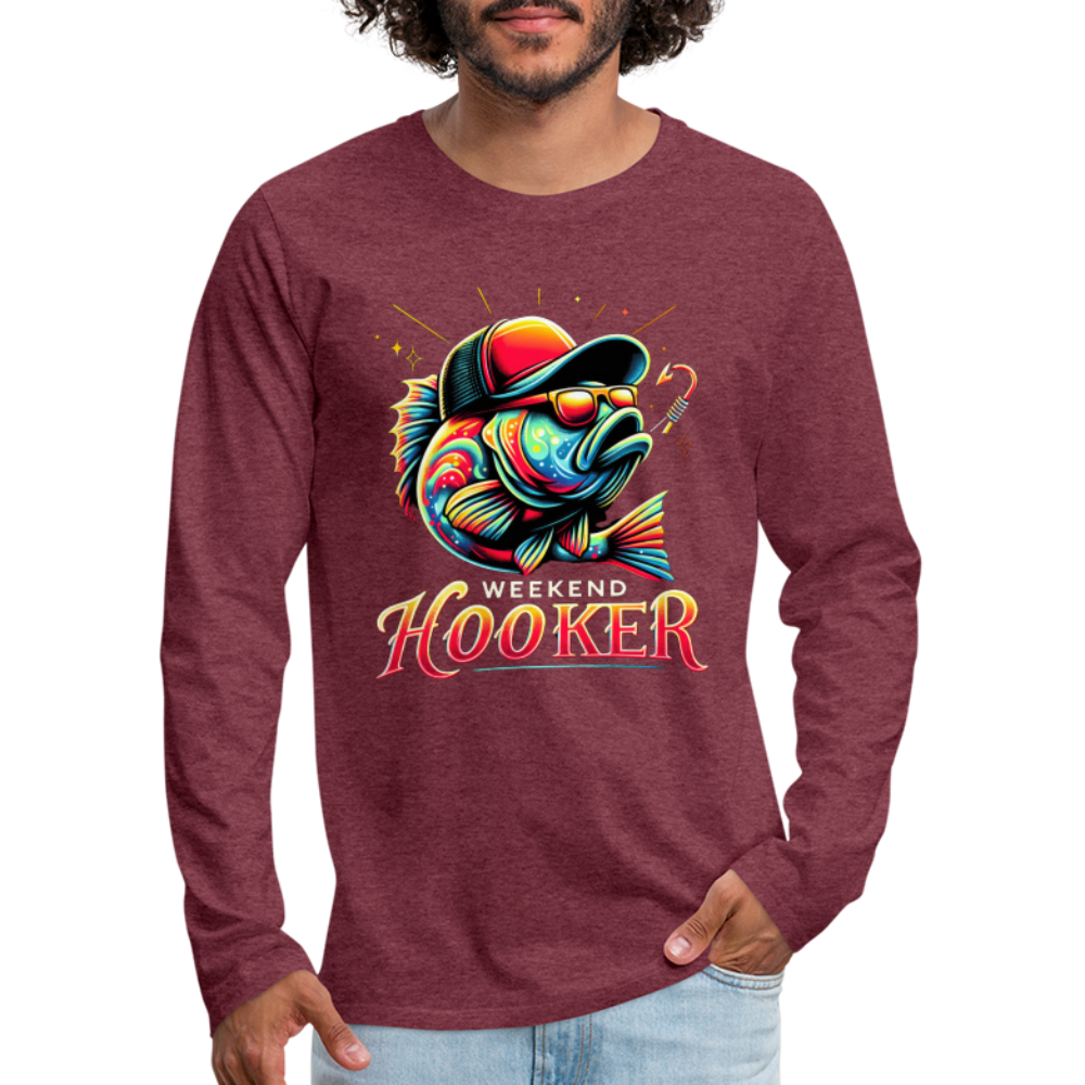 Weekend Hooker Men's Premium Long Sleeve T-Shirt (Fishing) - heather burgundy