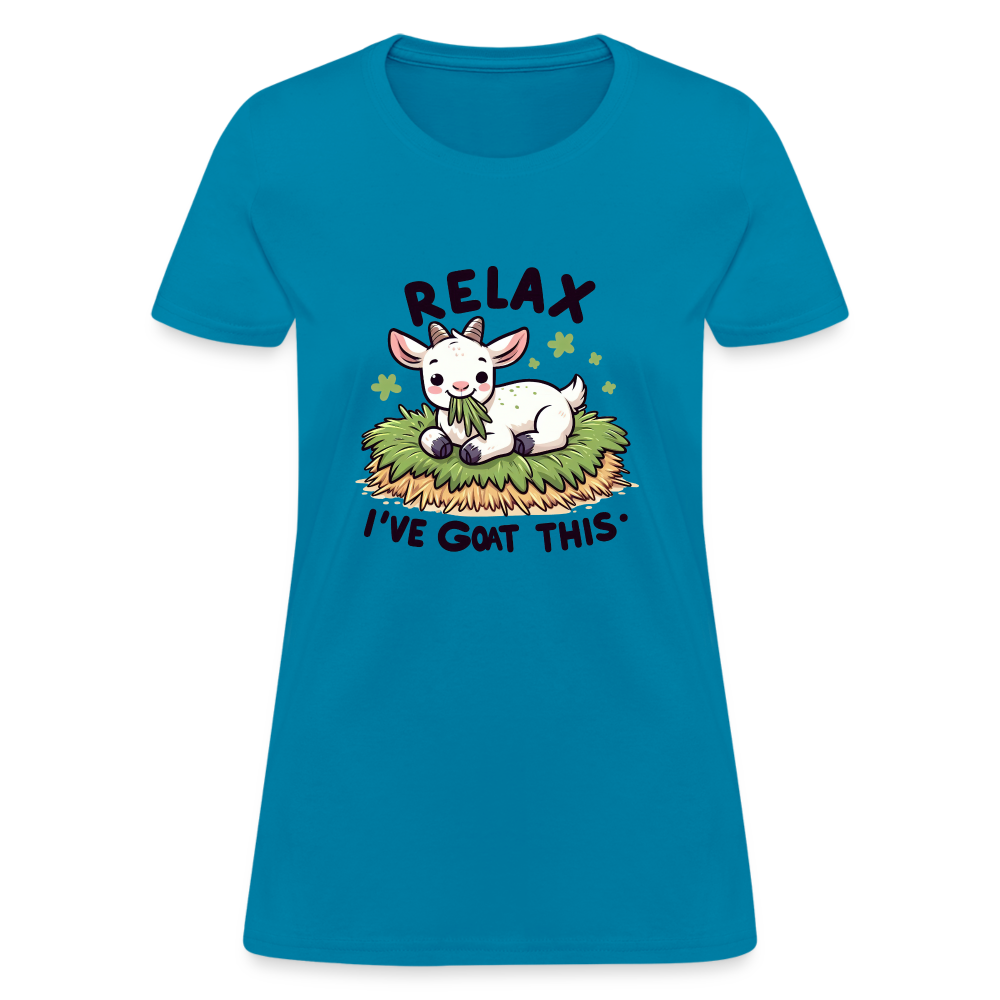 Relax I've Goat This Women's Contoured T-Shirt (Cute Goat) - turquoise