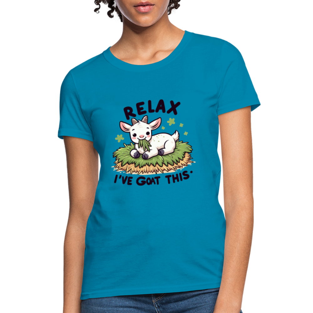 Relax I've Goat This Women's Contoured T-Shirt (Cute Goat) - turquoise