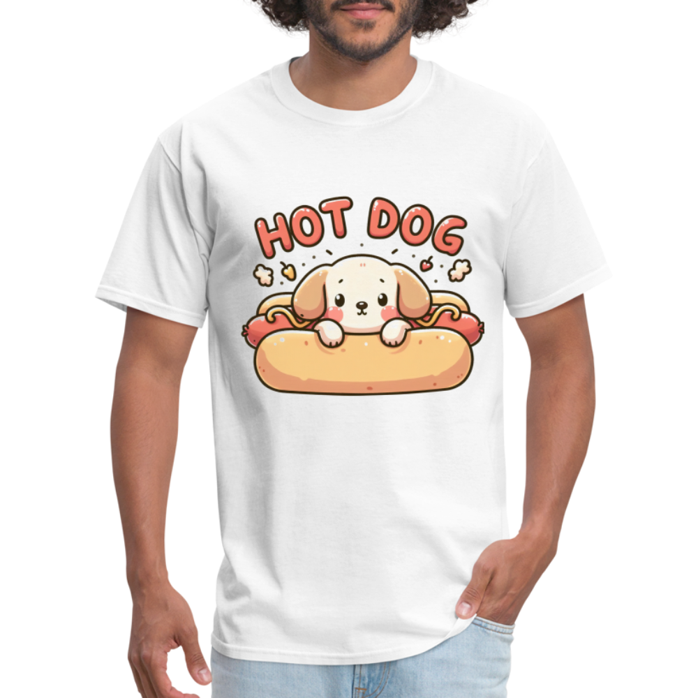 Hot Dog T-Shirt (Puppy inside Hot Dog Bun) - white