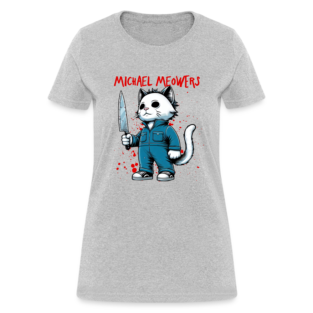 Michael Meowers Women's Contoured T-Shirt Scary Cat Halloween Cat Lover - heather gray