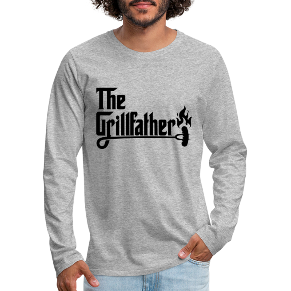 The Grillfather Men's Premium Long Sleeve T-Shirt (BBQ Dad Gilling) - heather gray