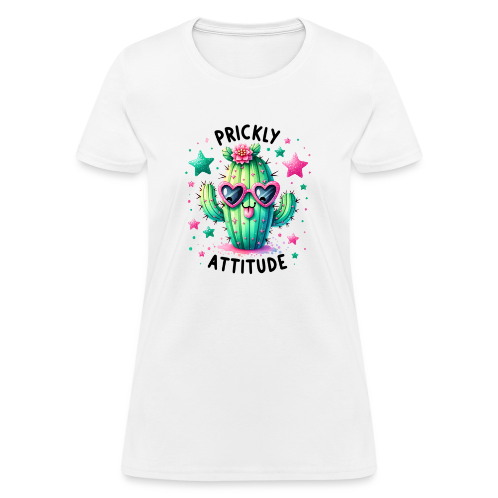 Prickly Attitude Women's Contoured T-Shirt (Cactus with Attitude) - white
