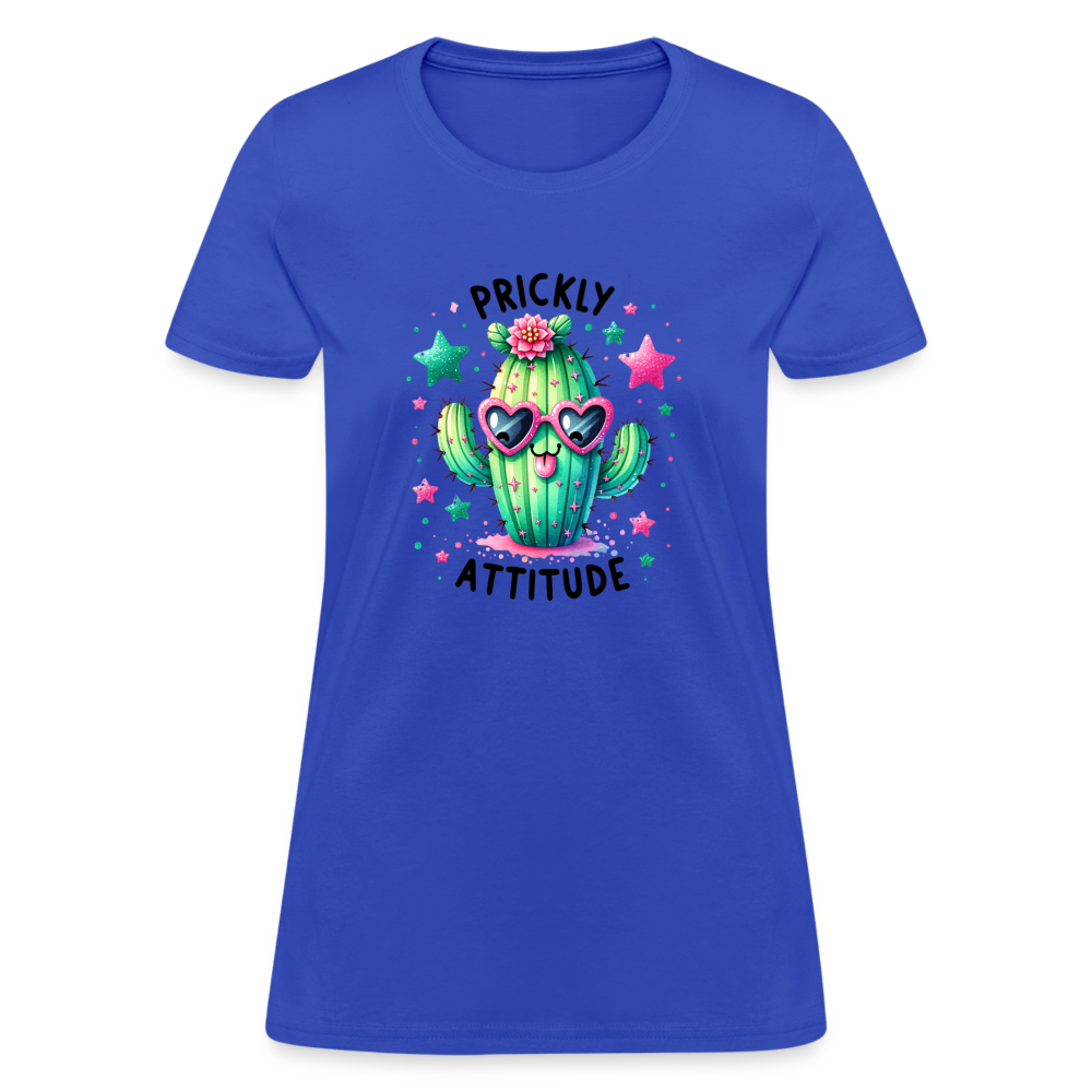 Prickly Attitude Women's Contoured T-Shirt (Cactus with Attitude) - royal blue
