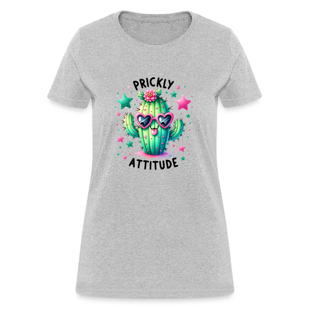 Prickly Attitude Women's Contoured T-Shirt (Cactus with Attitude) - heather gray