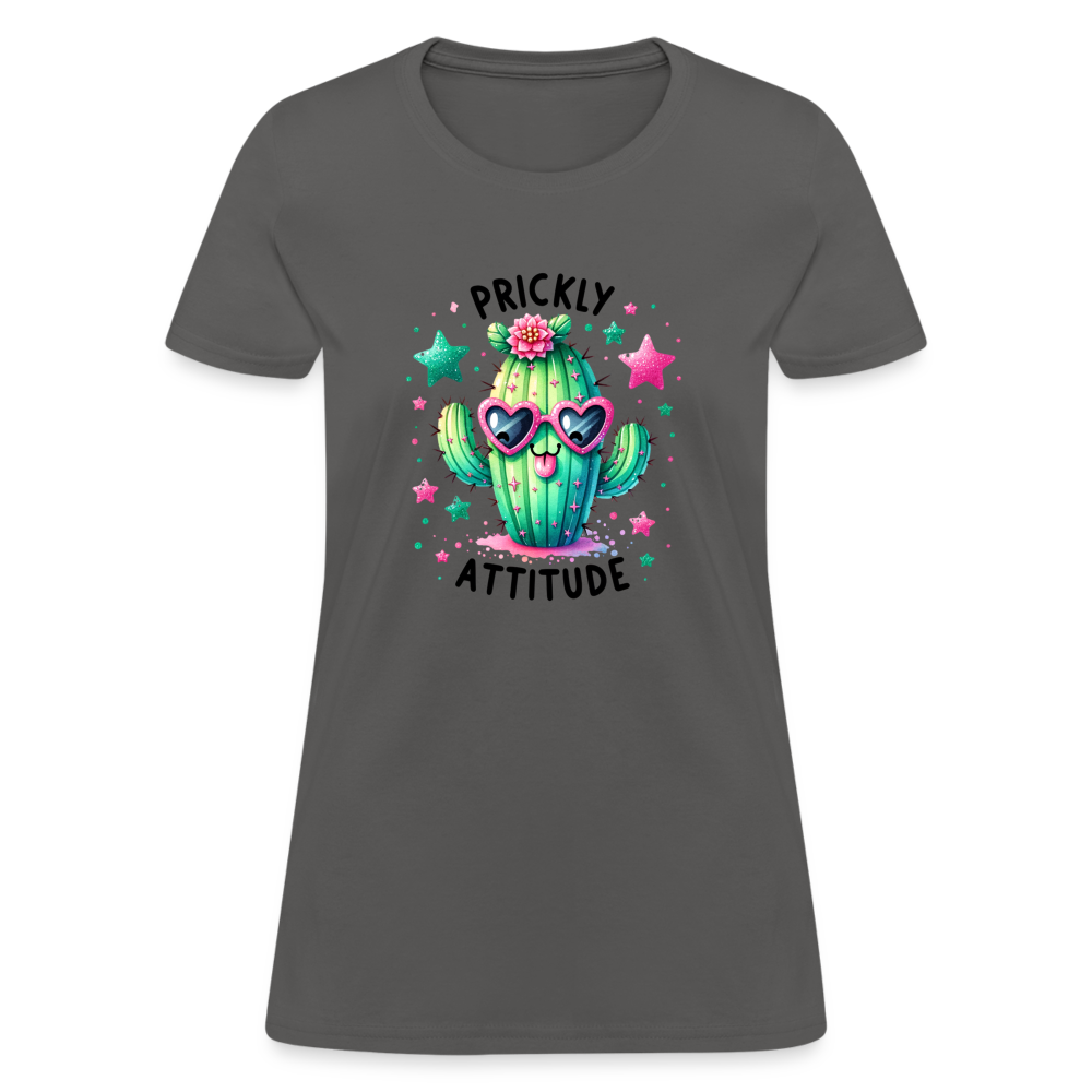 Prickly Attitude Women's Contoured T-Shirt (Cactus with Attitude) - charcoal