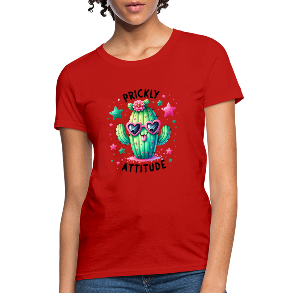 Prickly Attitude Women's Contoured T-Shirt (Cactus with Attitude) - red