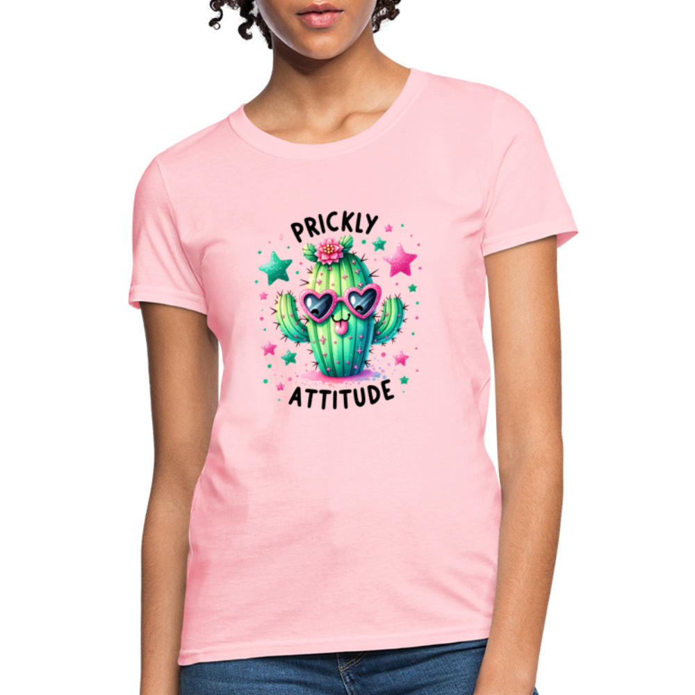 Prickly Attitude Women's Contoured T-Shirt (Cactus with Attitude) - pink