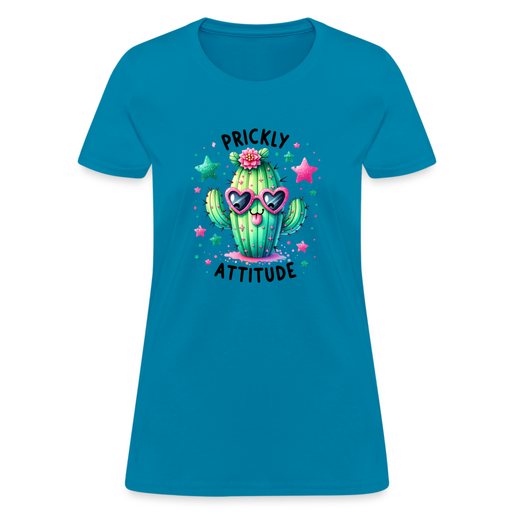 Prickly Attitude Women's Contoured T-Shirt (Cactus with Attitude) - turquoise