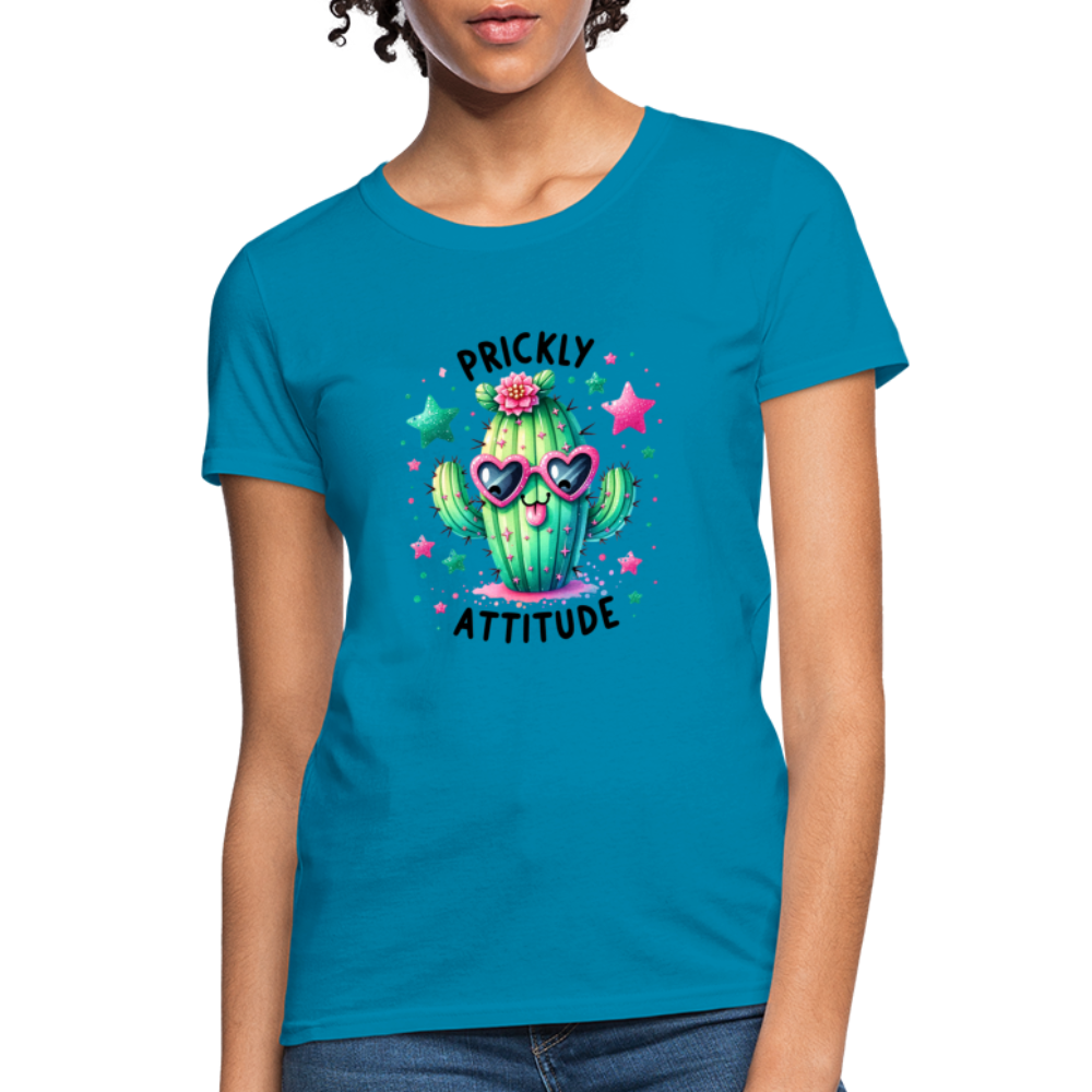 Prickly Attitude Women's Contoured T-Shirt (Cactus with Attitude) - turquoise