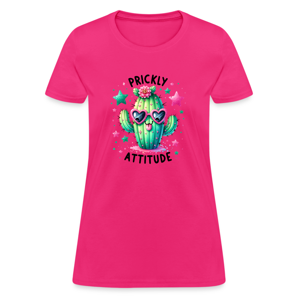 Prickly Attitude Women's Contoured T-Shirt (Cactus with Attitude) - fuchsia