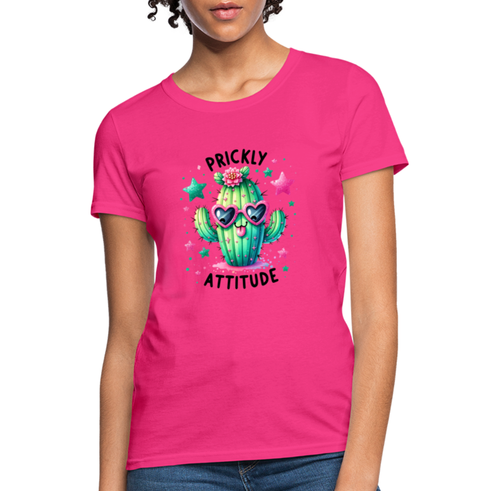 Prickly Attitude Women's Contoured T-Shirt (Cactus with Attitude) - fuchsia