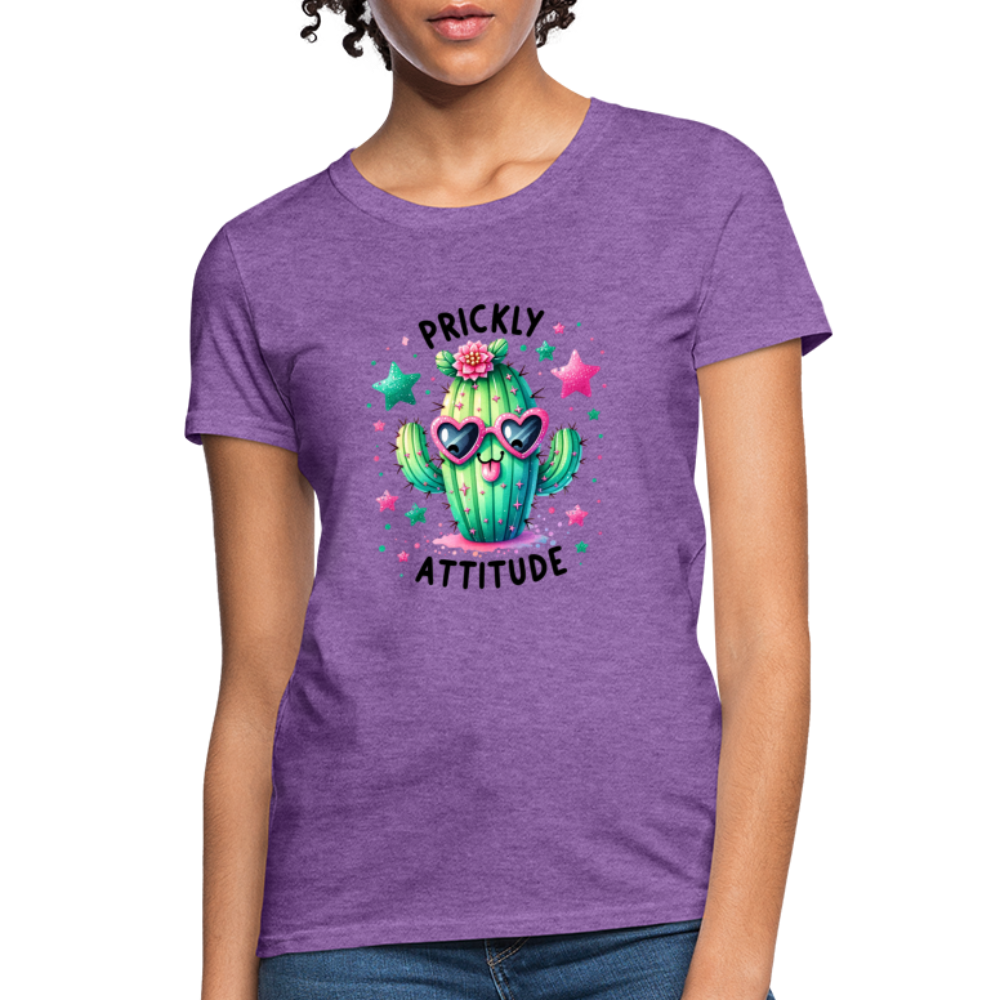Prickly Attitude Women's Contoured T-Shirt (Cactus with Attitude) - purple heather