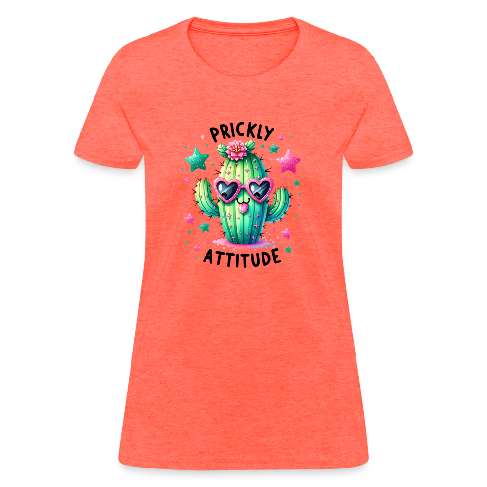 Prickly Attitude Women's Contoured T-Shirt (Cactus with Attitude) - heather coral