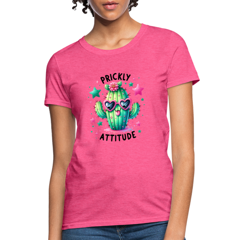 Prickly Attitude Women's Contoured T-Shirt (Cactus with Attitude) - heather pink