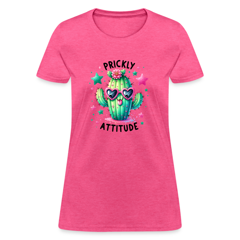 Prickly Attitude Women's Contoured T-Shirt (Cactus with Attitude) - heather pink