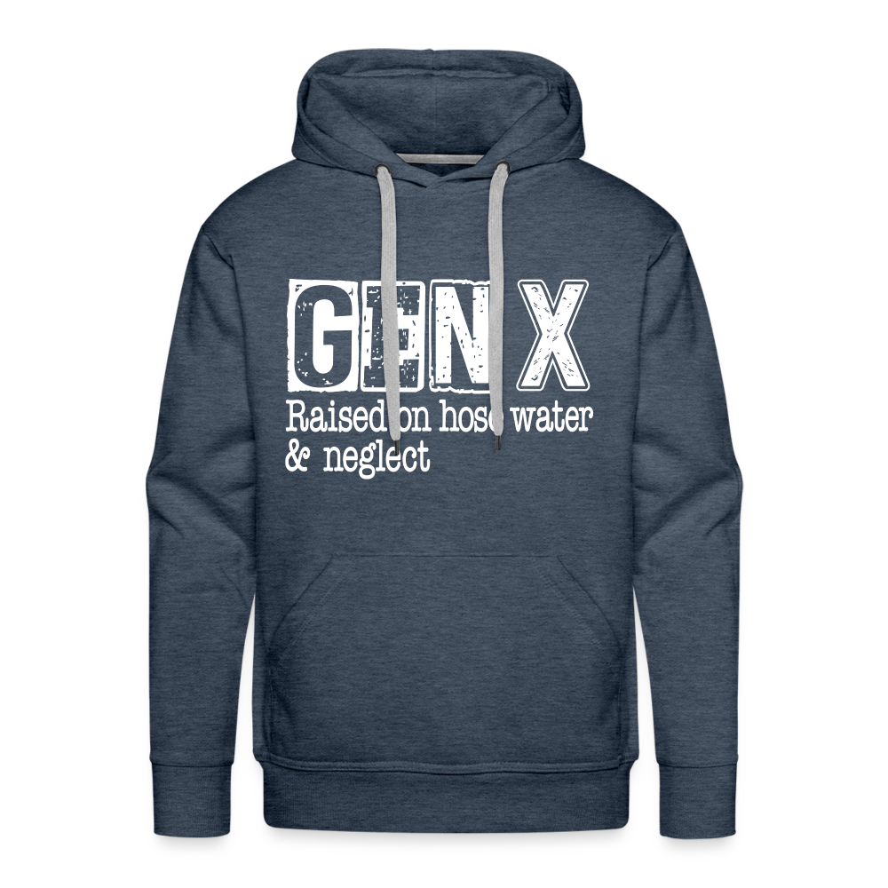 GEN X (Raised on hose water & neglect) Men’s Premium Hoodie - heather denim