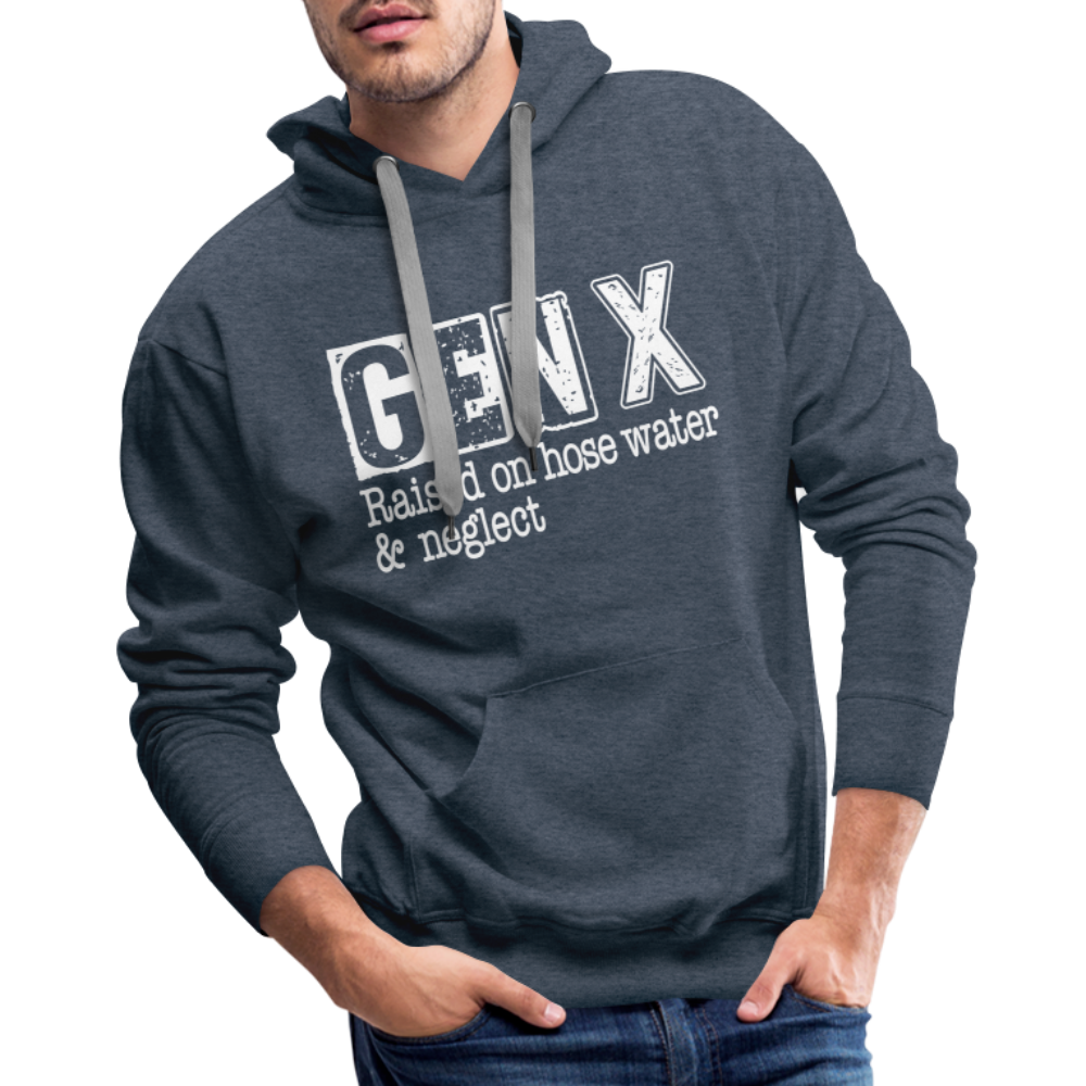 GEN X (Raised on hose water & neglect) Men’s Premium Hoodie - heather denim