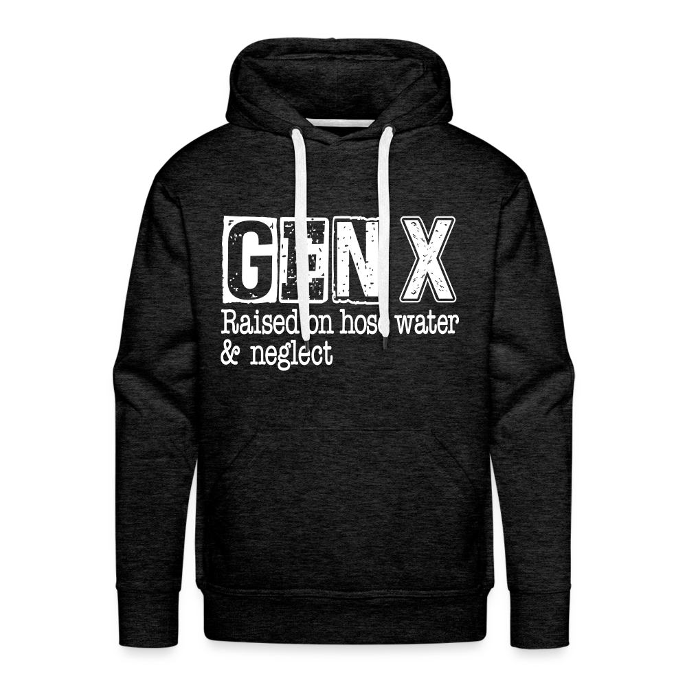 GEN X (Raised on hose water & neglect) Men’s Premium Hoodie - charcoal grey