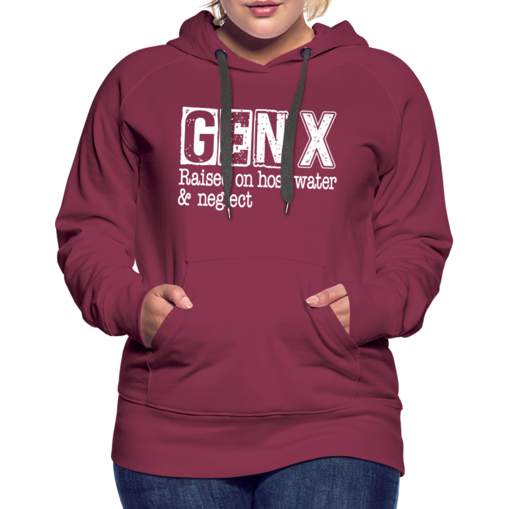 GEN X (Raised on hose water & neglect) Women’s Premium Hoodie - burgundy