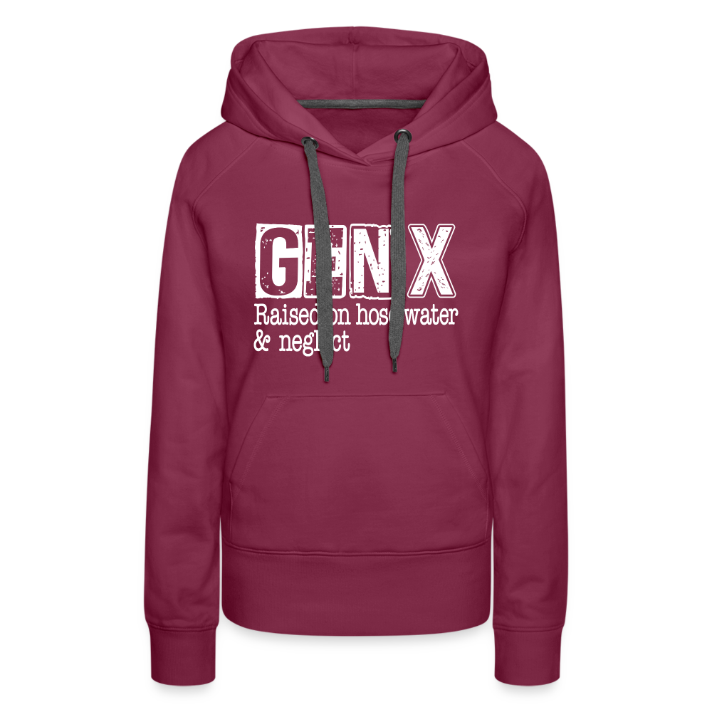 GEN X (Raised on hose water & neglect) Women’s Premium Hoodie - burgundy