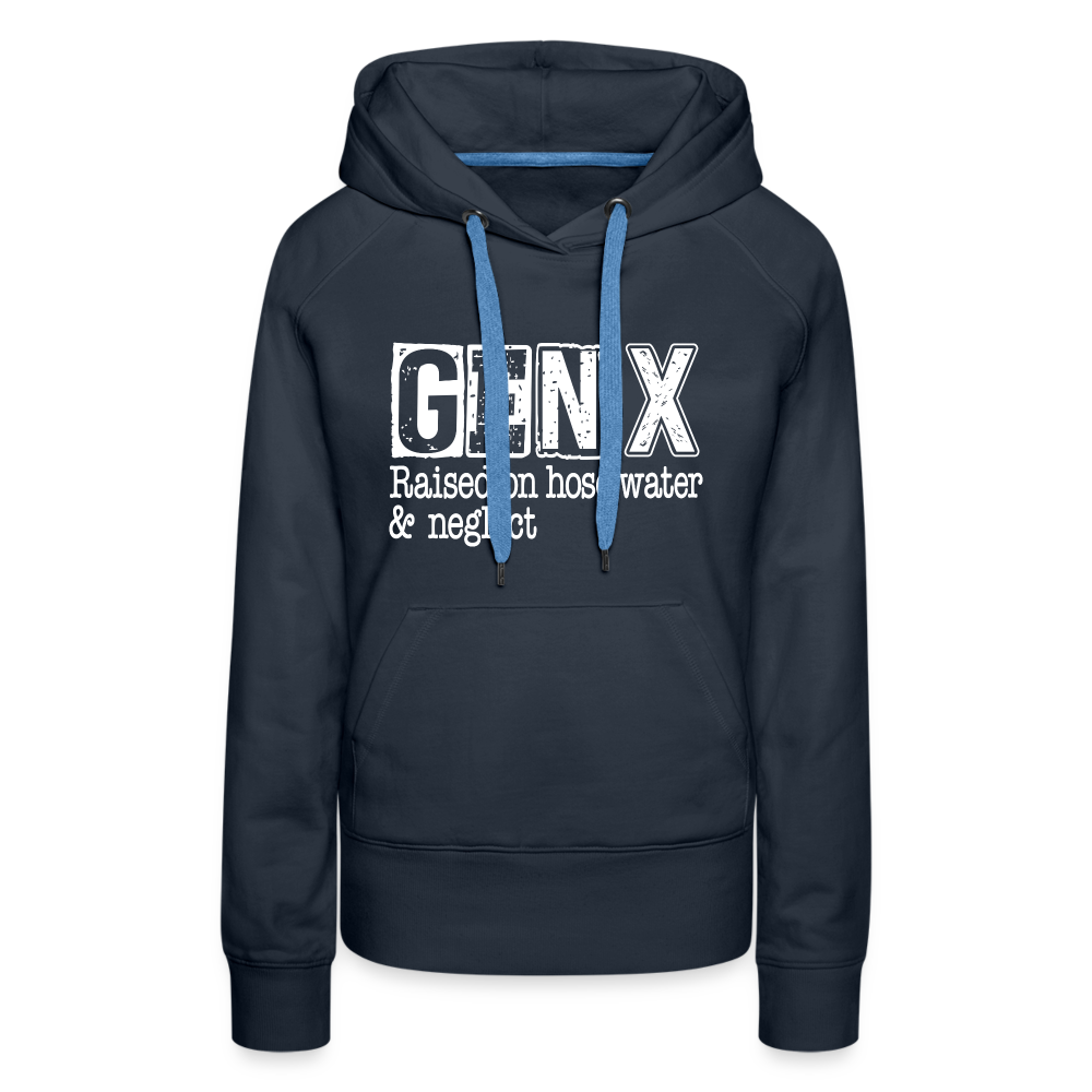 GEN X (Raised on hose water & neglect) Women’s Premium Hoodie - navy