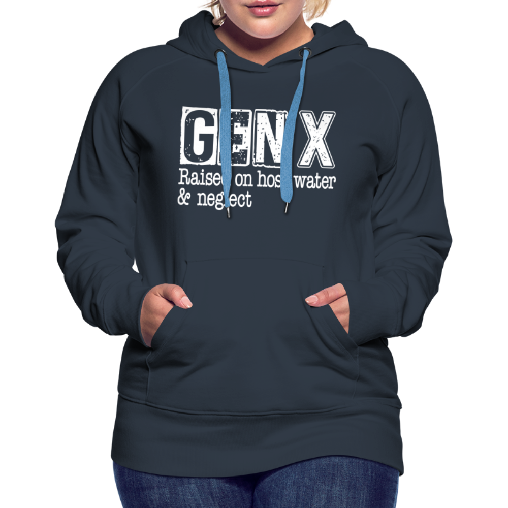 GEN X (Raised on hose water & neglect) Women’s Premium Hoodie - navy