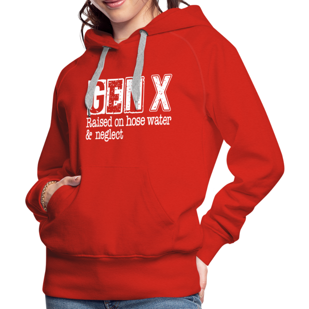 GEN X (Raised on hose water & neglect) Women’s Premium Hoodie - red