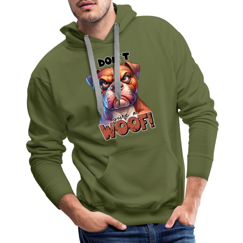 I Don't Give a Woof (Grumpy Dog with Attitude) Men’s Premium Hoodie - olive green