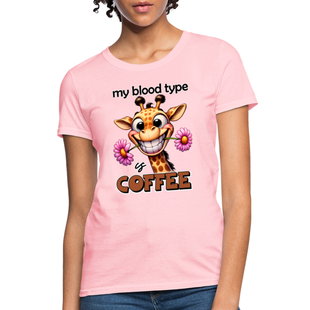 My Blood Type is Coffee Women's Contoured T-Shirt (Cute Giraffe) - pink