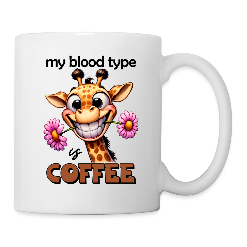 My Blood Type is Coffee Coffee Mug (Cute Giraffe) - white