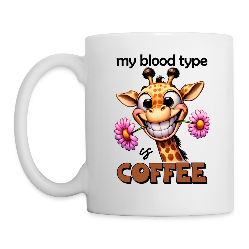 My Blood Type is Coffee Coffee Mug (Cute Giraffe) - white