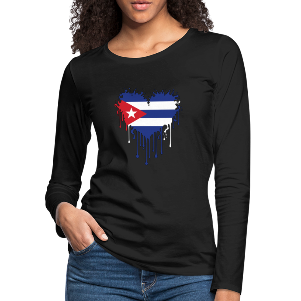 Bleeding Cuban Flag Heart Women's Premium Long Sleeve T-Shirt - black